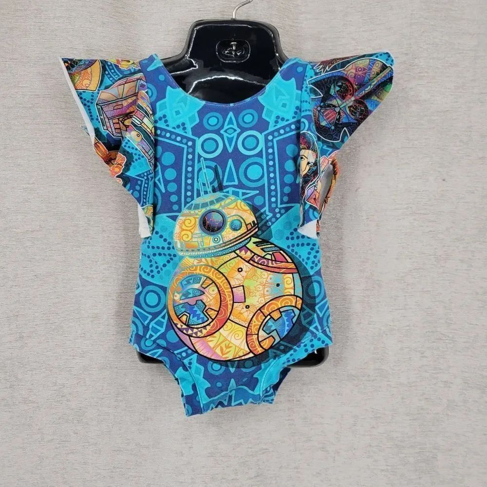 Handmade Blue Bamboo Star Wars Kids One Piece Bodysuit Leotard Ruffled Sleeves